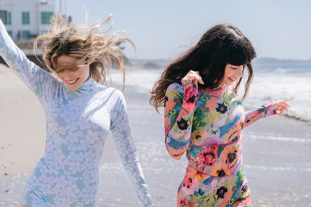 Women's UPF 50+ Sun Protective Long Sleeve "Shorty" Swimsuit - Sea Poppy Pink