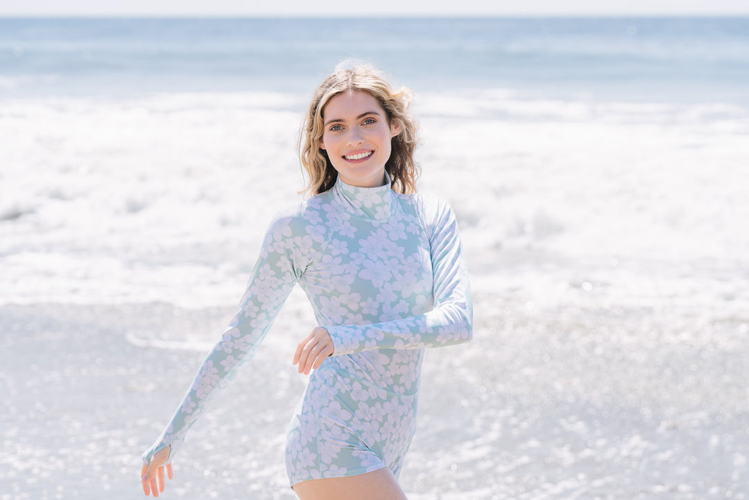 Women's UPF 50+ Sun Protective Long Sleeve "Shorty" Swimsuit - Aloha