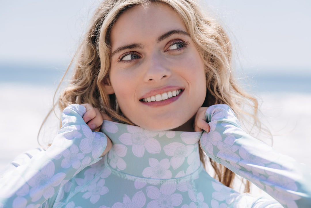 Women's UPF 50+ Sun Protective Long Sleeve "Shorty" Swimsuit - Aloha