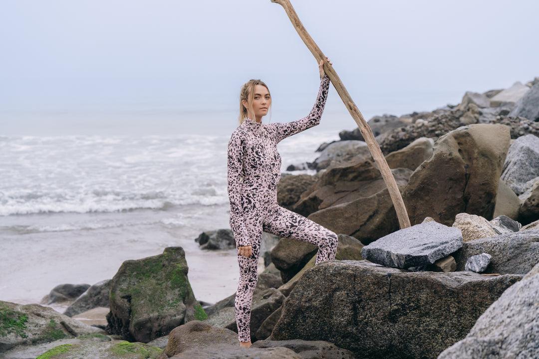 Women's "JOY" UPF 50+ Sun-protective full body swimsuit - Sand Leopard