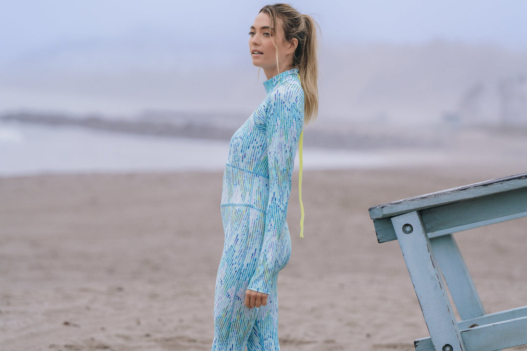 Women's "JOY" UPF 50+ Sun-protective full body swimsuit- Blue Mosaic