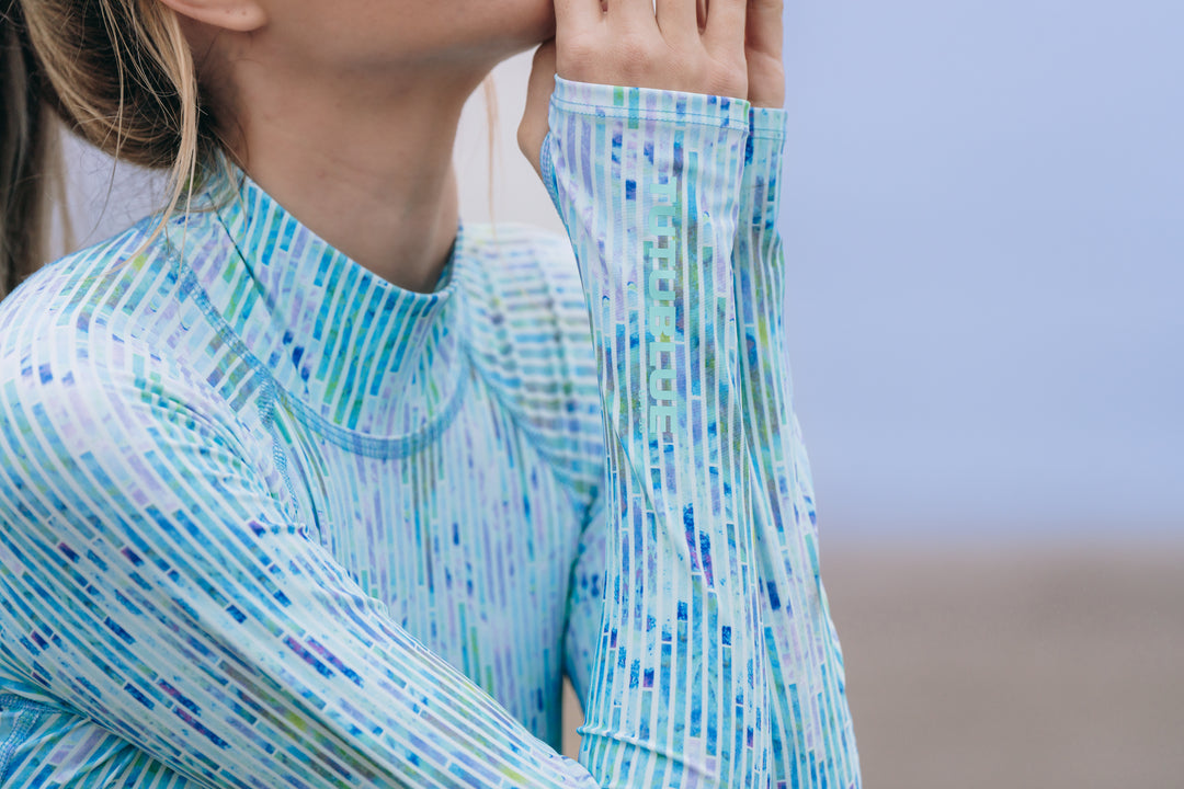 Women's "JOY" UPF 50+ Sun-protective full body swimsuit- Blue Mosaic