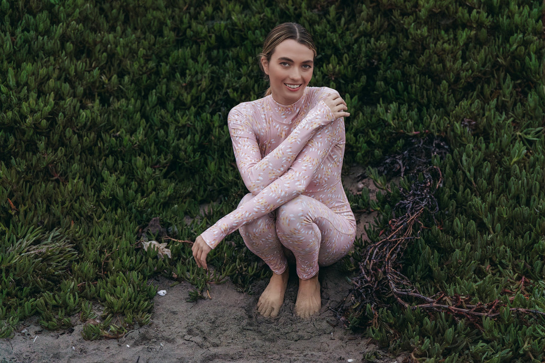 Women's "JOY" UPF 50+ Sun-protective full body swimsuit - Almond Glow