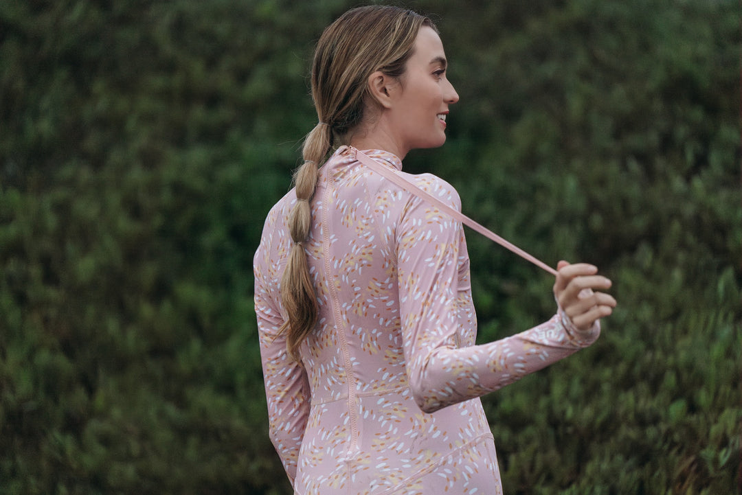 Women's "JOY" UPF 50+ Sun-protective full body swimsuit - Almond Glow