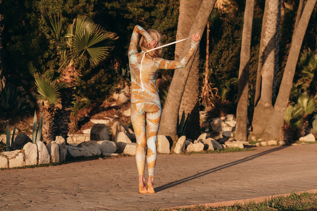 Women's  "Classic" UPF 50+ Sun-protective Full Body Long Swimsuit- Misty Palm