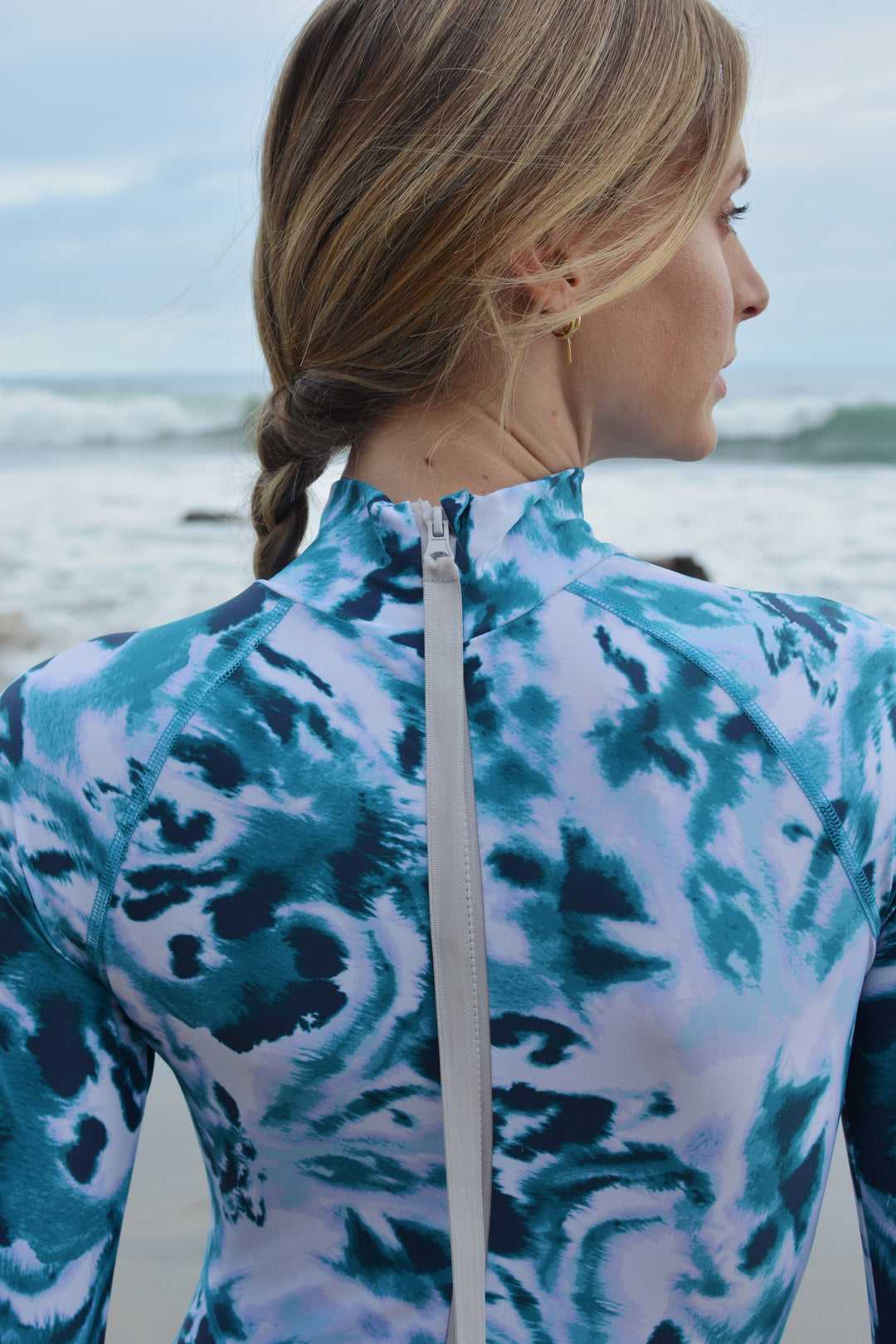 Women's "High-Waist" Back Zip UPF 50+ Sun Protective Full Body Long Suit - Ocean Leopard
