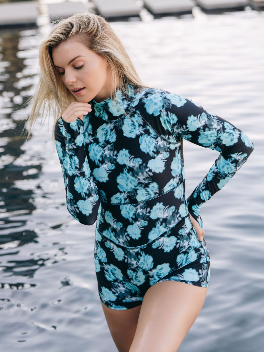 Women's UPF 50+ Sun Protective Long Sleeve "Shorty" Swimsuit - Biolumibloom