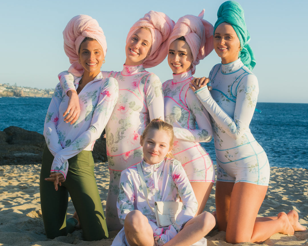 Women's "Classic" UPF 50+ Sun Protective Short Swimsuit - Shabby Chic™ Collab- Royal Bouquet Pink