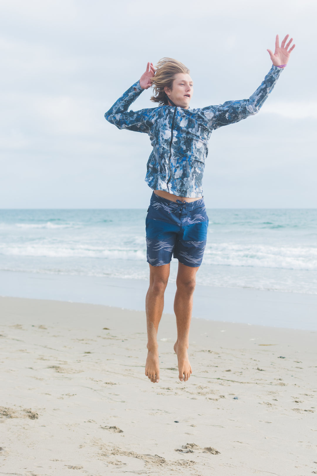 Men's Zip Rash Guard - Blue Rock