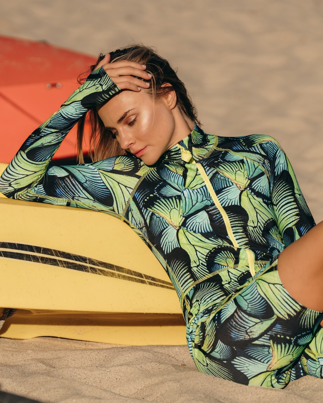 Women's Short "Knee Length" Front Zip UPF 50+ Sun Protective Biker Swimsuit - Turq Flyer