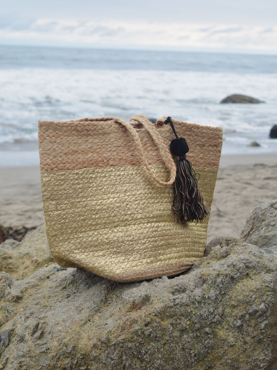 Gold Jute Beach Bag