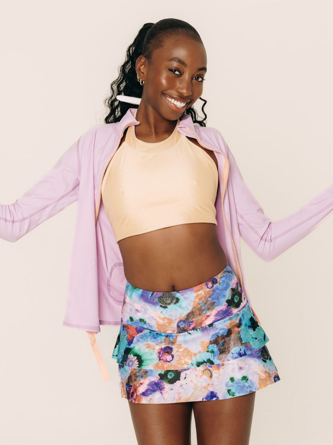 Women's Zip Rash Guard With Back Pocket - Lavender