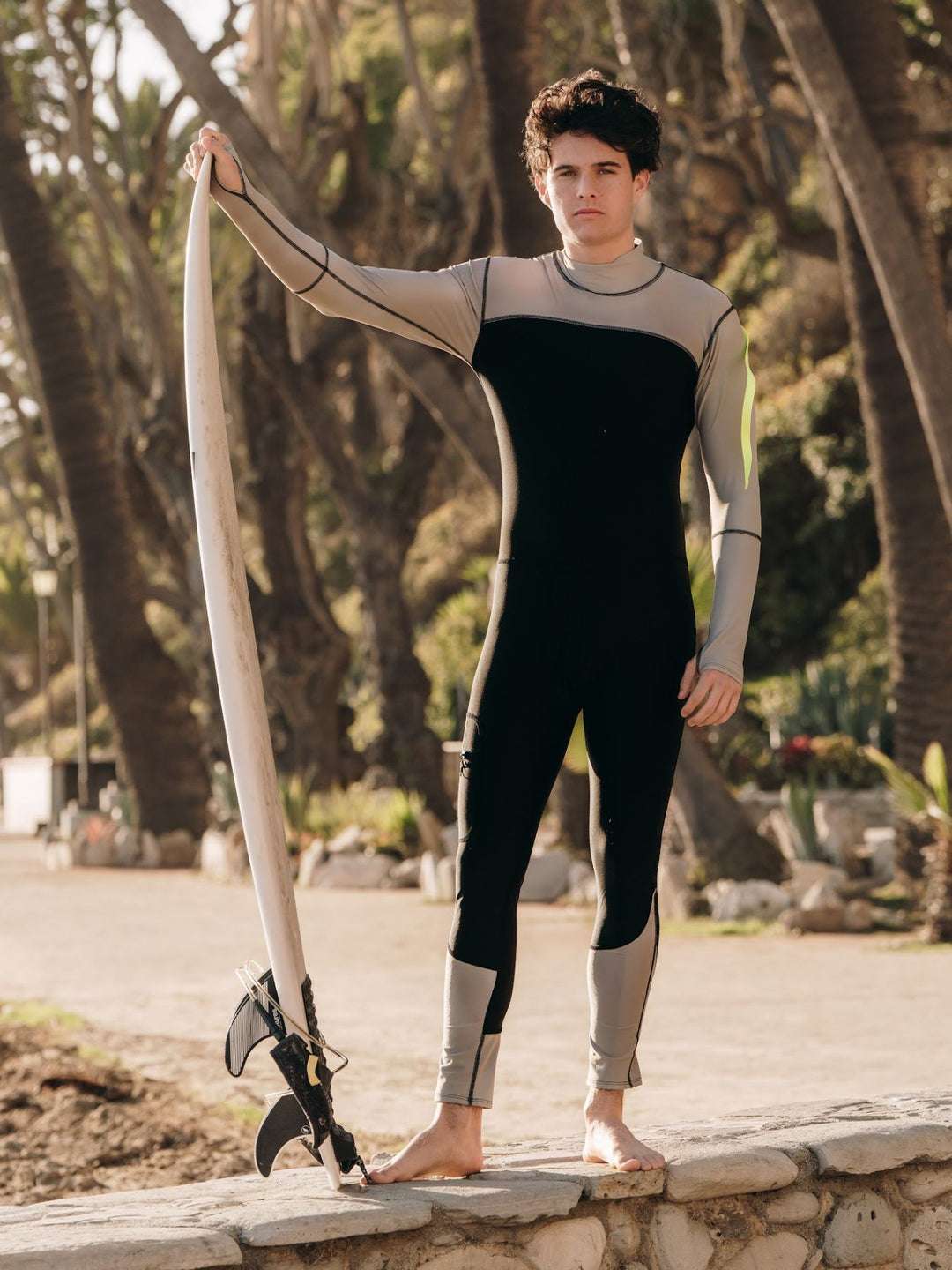 Men's Full-Body UPF 50+ Sun Protective Swimsuit - SILVER w/ BLACK ACCENT