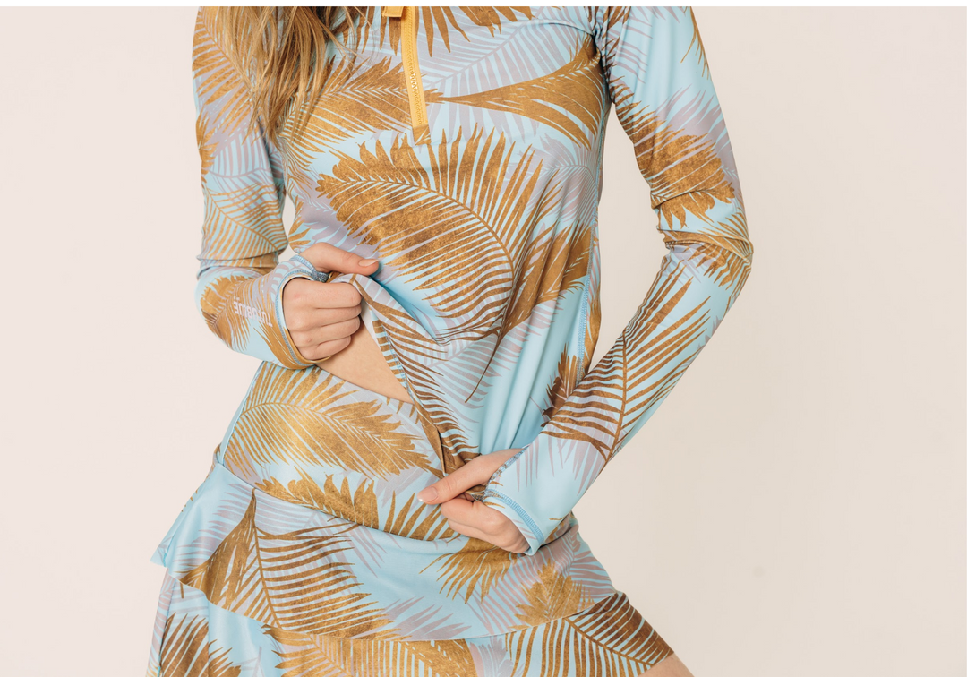 Women's Henley Rash Guard - Misty Palm