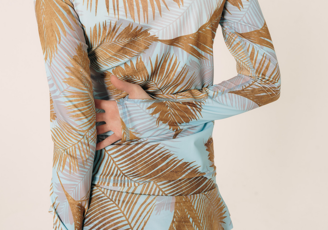 Women's Henley Rash Guard - Misty Palm