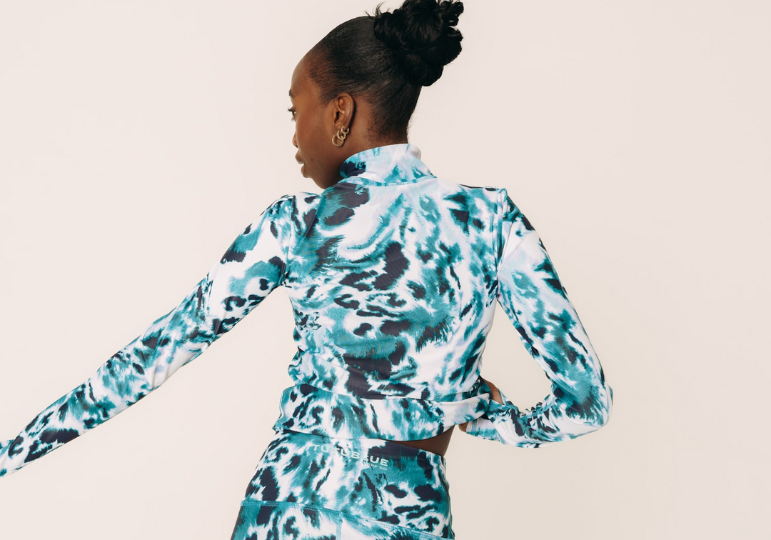 Women's Henley Rash Guard - Ocean Leopard