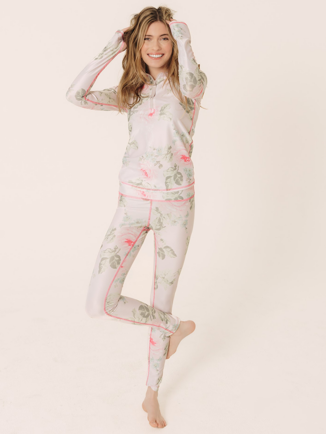 Women's UPF 50+ Sun Protective Swim Leggings - Royal Bouquet Pink