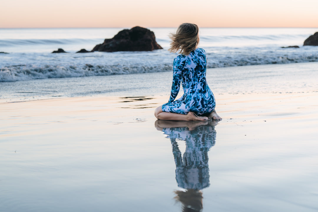 Women's Short "Knee Length" Front Zip UPF 50+ Sun Protective Biker Swimsuit - Ocean Leopard