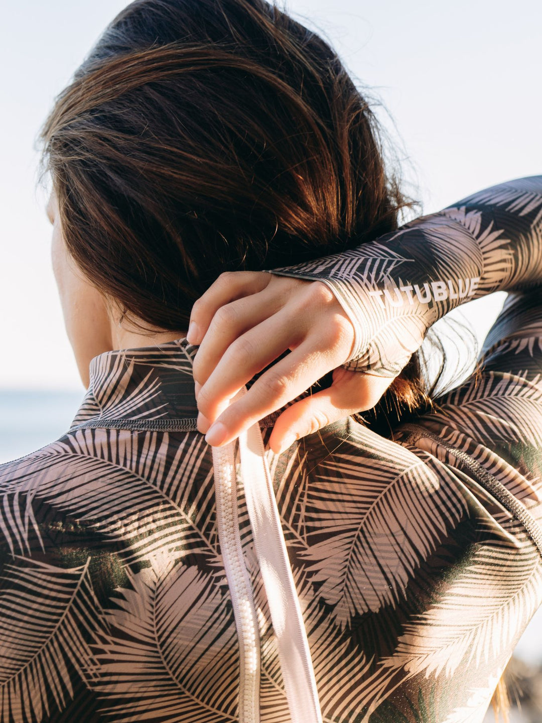 Women's  "Classic" UPF 50+ Sun-protective Full Body Long Swimsuit - Night Palm