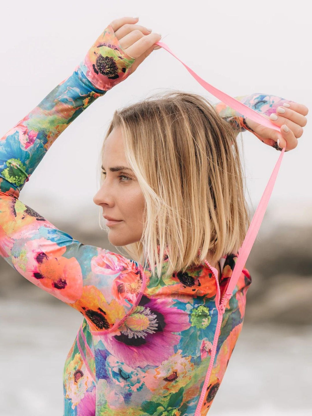 Women's UPF 50+ Sun Protective Long Sleeve "Shorty" Swimsuit - Sea Poppy Pink