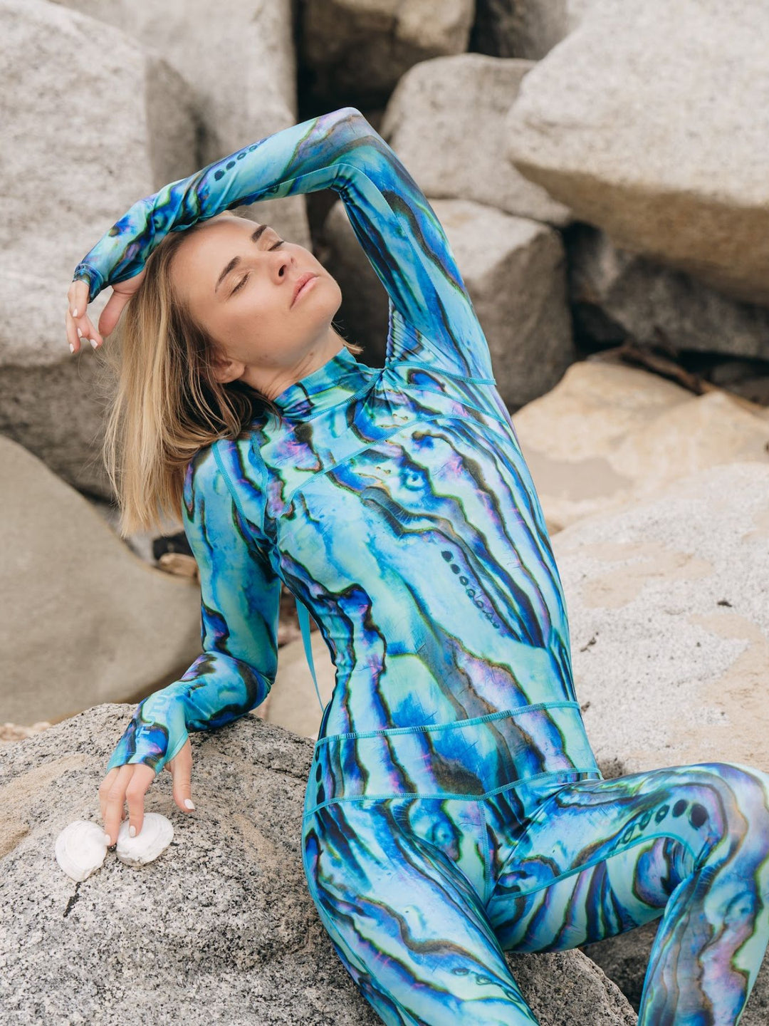 Women's  "Classic" UPF 50+ Sun-protective Full Body Long Swimsuit- Blue Abalone