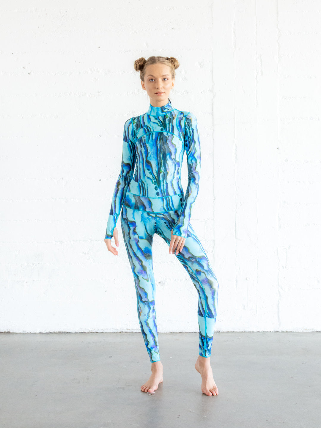 Women's  "Classic" UPF 50+ Sun-protective Full Body Long Swimsuit- Blue Abalone