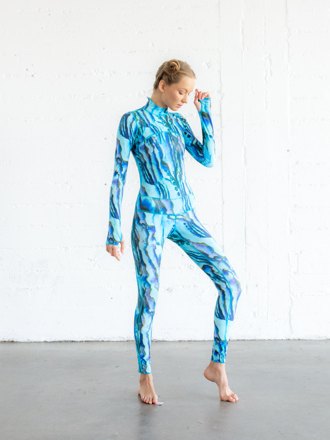 Women's  "Classic" UPF 50+ Sun-protective Full Body Long Swimsuit- Blue Abalone