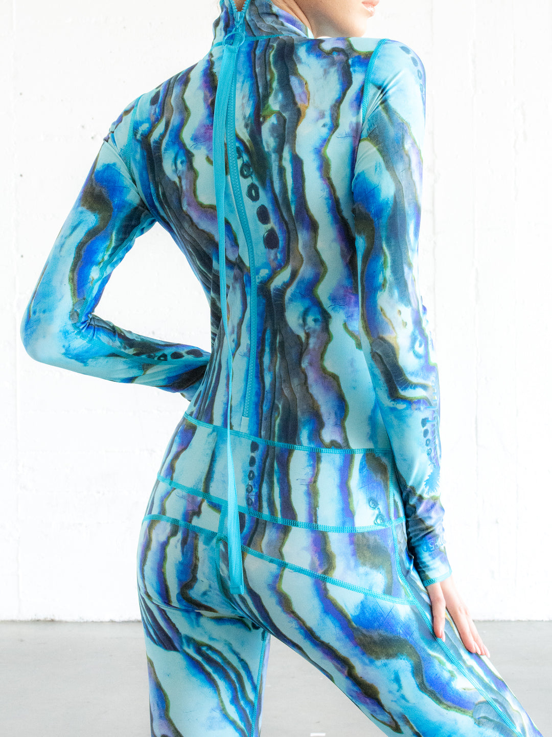 Women's  "Classic" UPF 50+ Sun-protective Full Body Long Swimsuit- Blue Abalone