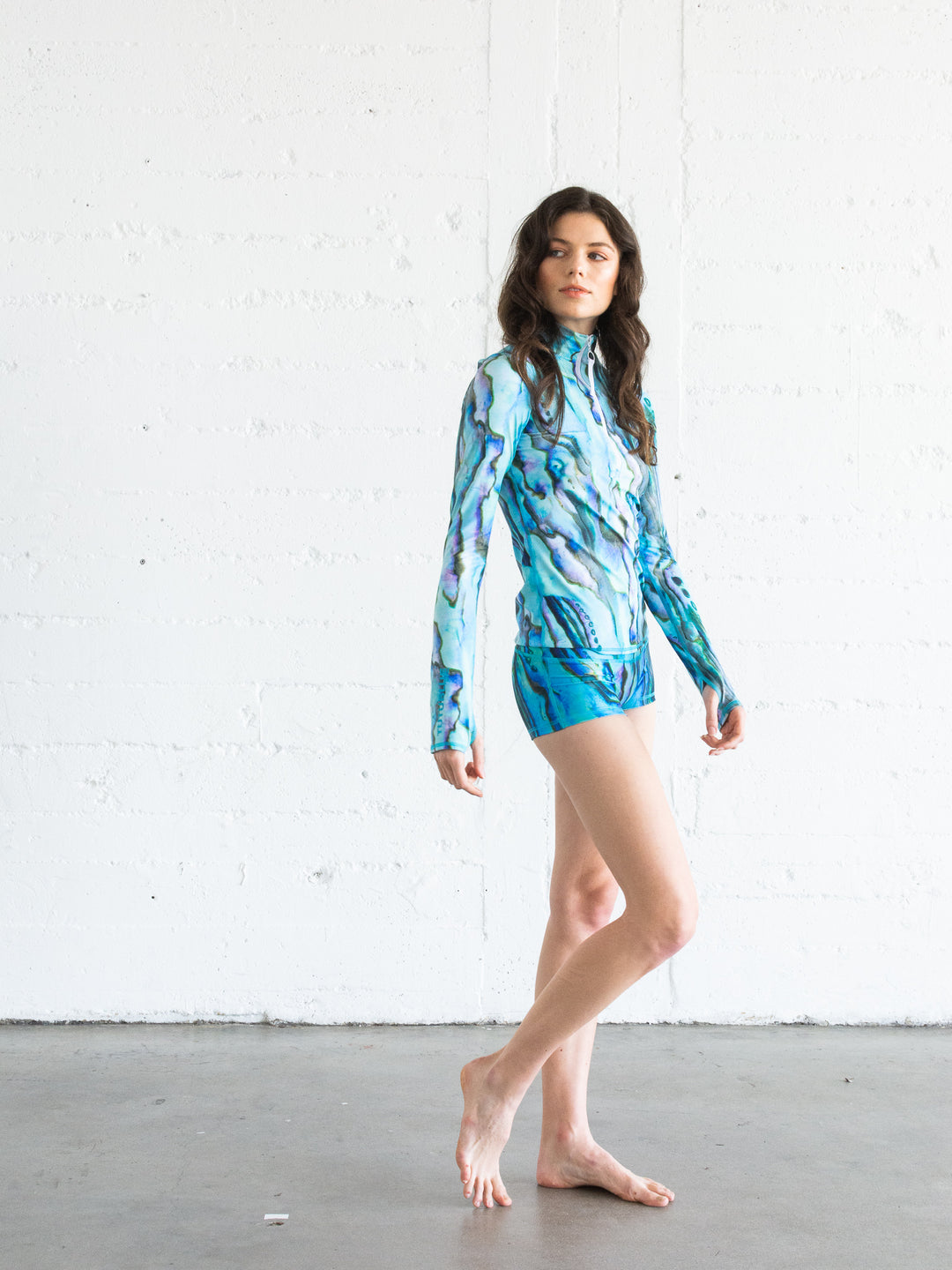 Women's Henley Rash Guard - Blue Abalone