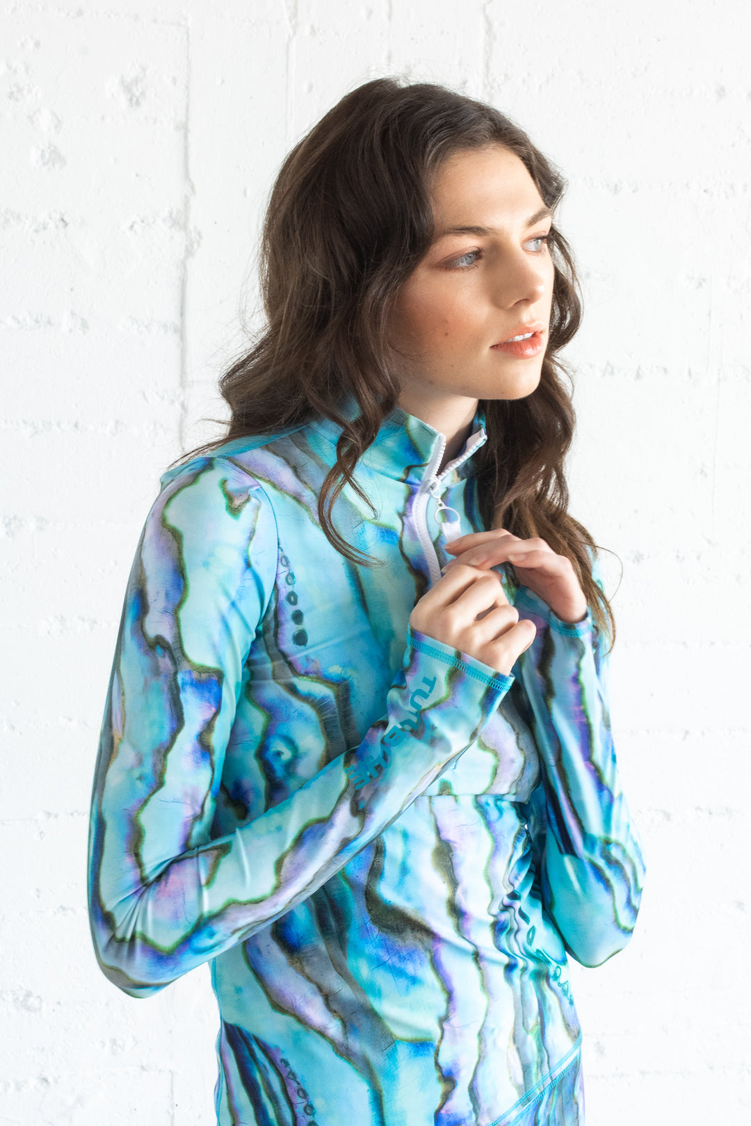 Women's Henley Rash Guard - Blue Abalone