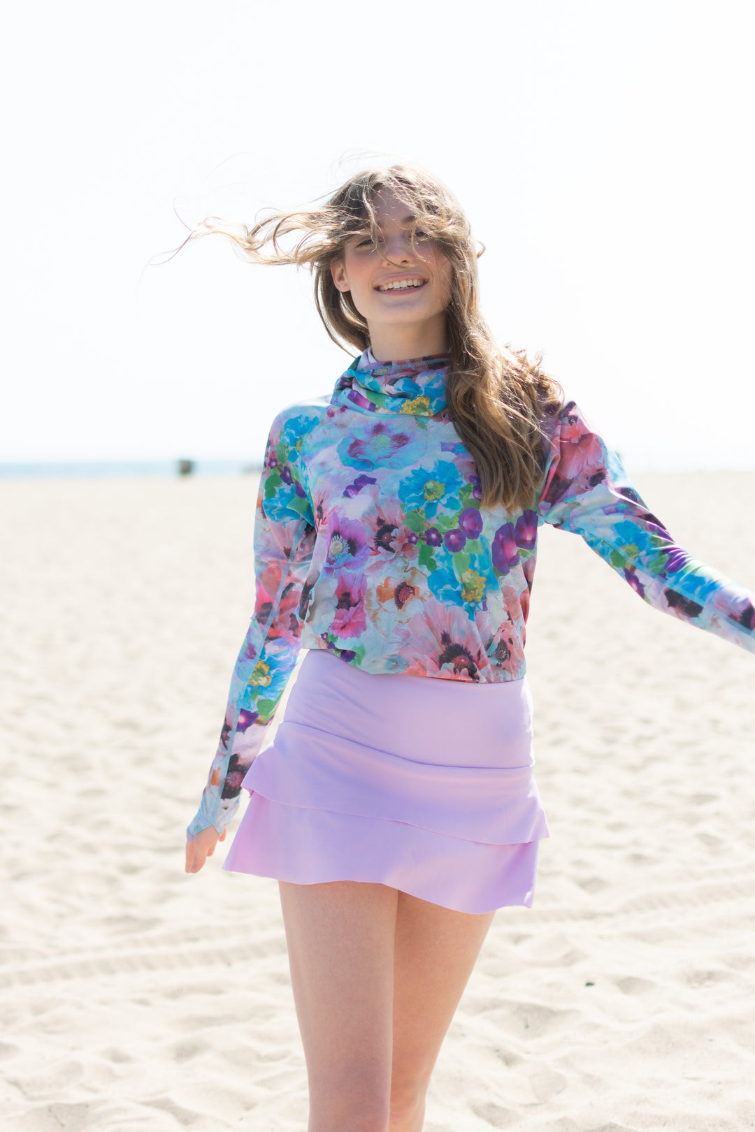 Women's Hooded Pullover Rash Guard - Sea Poppy Bud