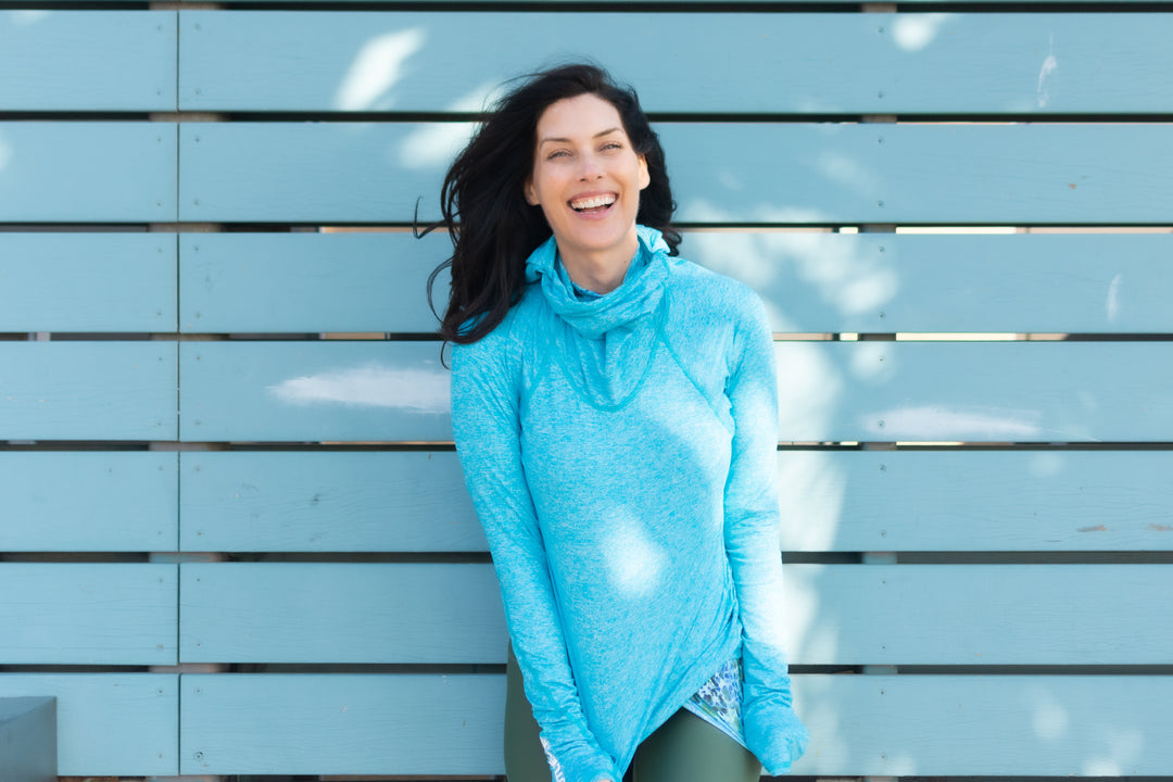 Women's Hooded Pullover Rash Guard - Turquoise