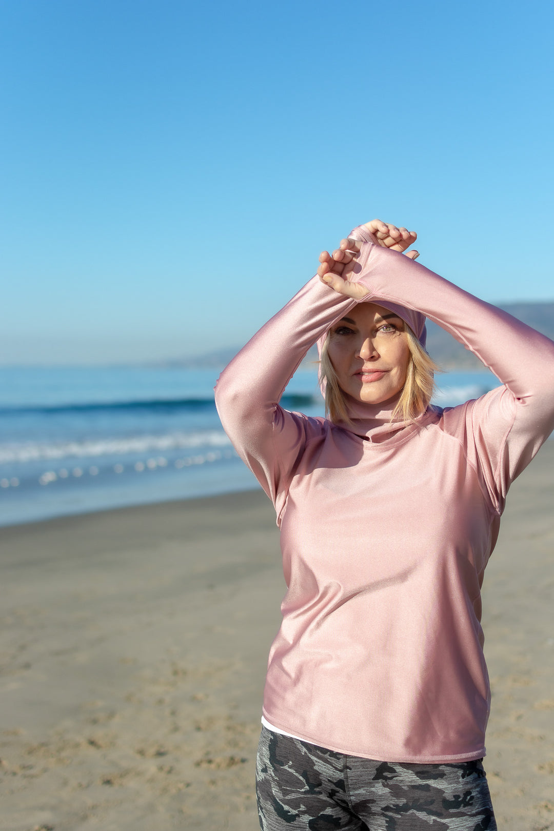 Women's Hooded Pullover Rash  - Rose (Sheer When Wet)