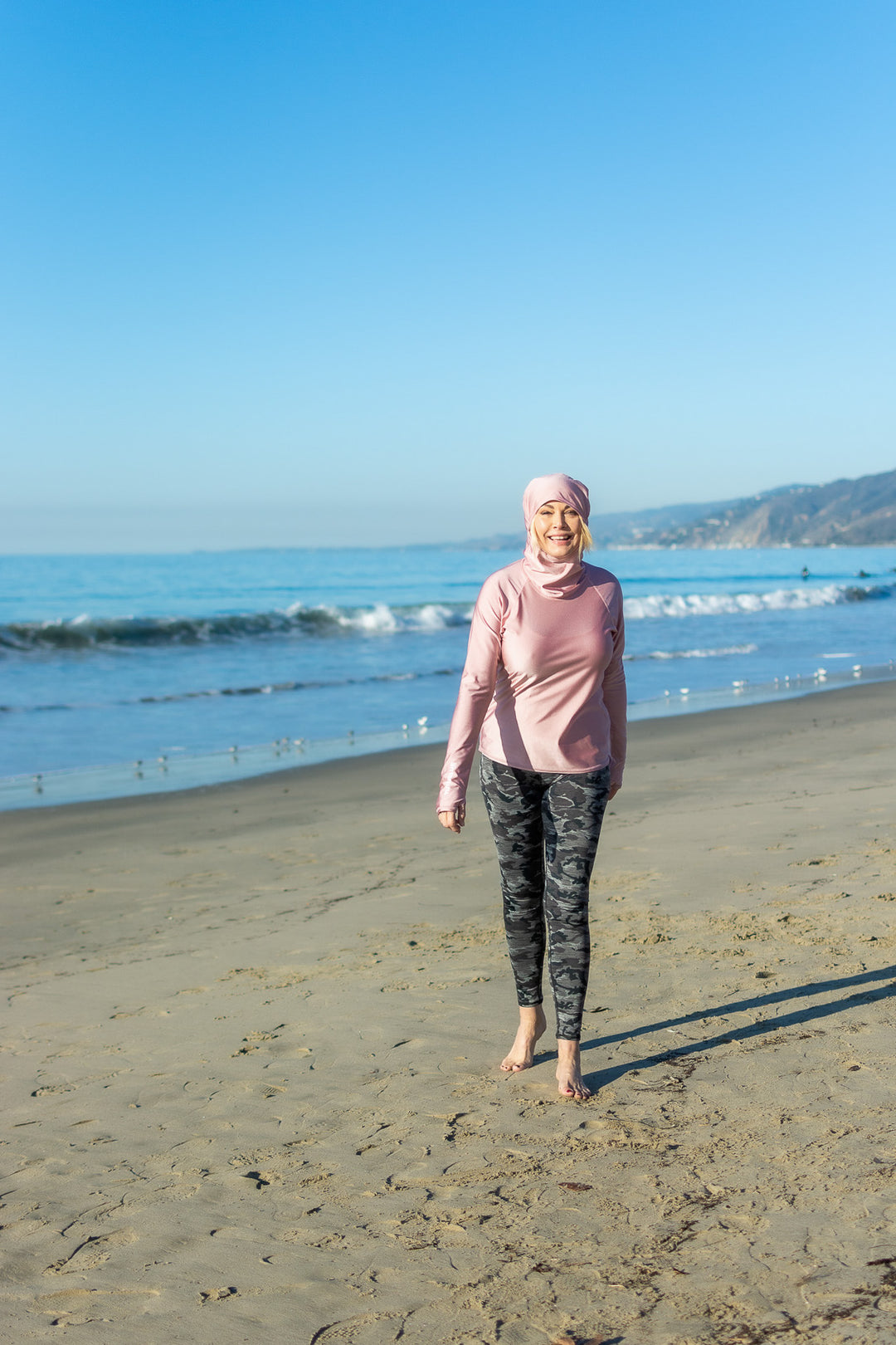 Women's Hooded Pullover Rash  - Rose (Sheer When Wet)