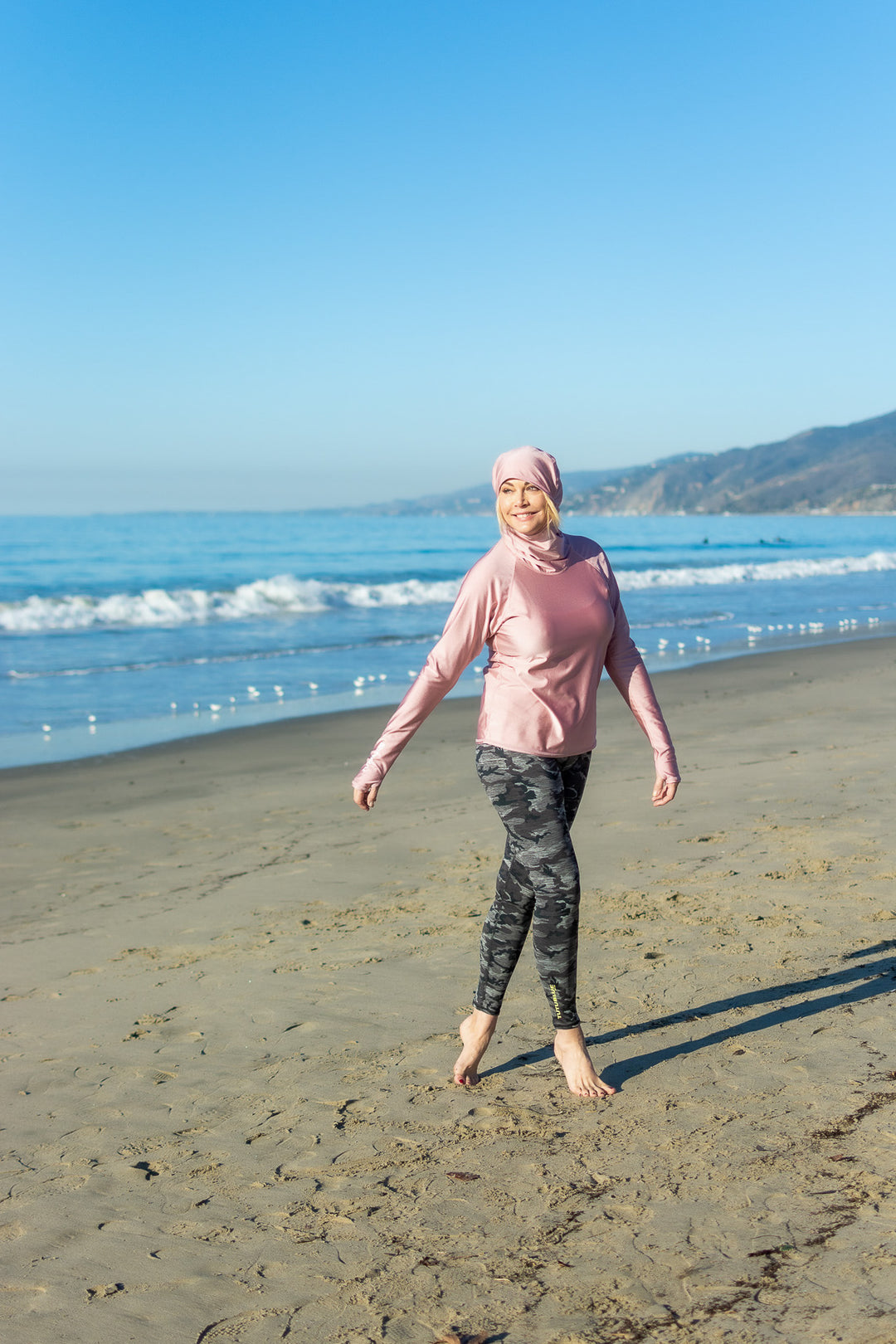 Women's Hooded Pullover Rash  - Rose (Sheer When Wet)