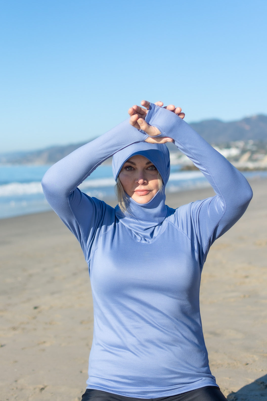 Women's Hooded Pullover Rash  - Denim Blue (Double Brushed)