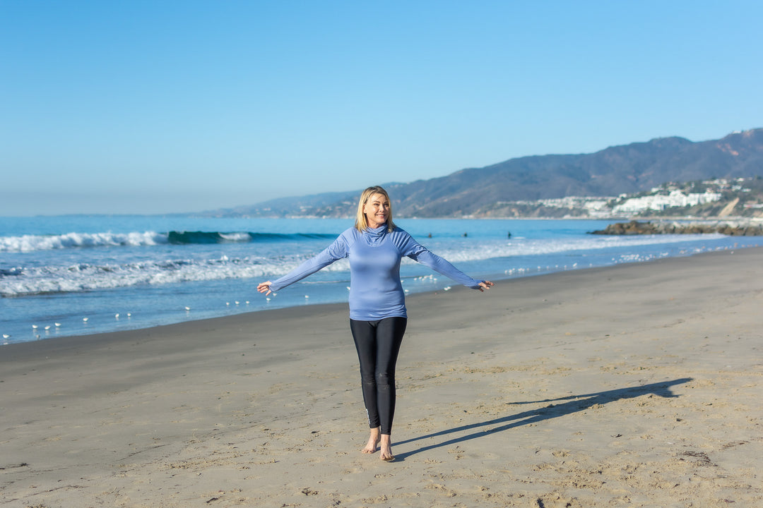 Women's Hooded Pullover Rash  - Denim Blue (Double Brushed)