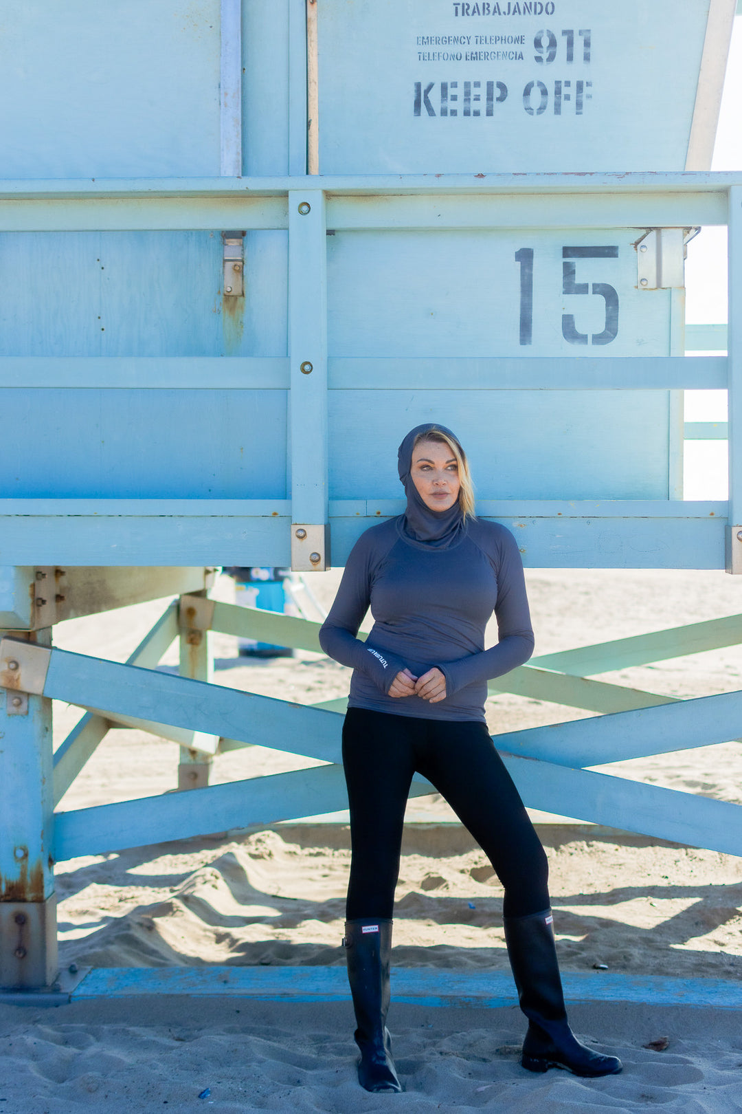 Women's Hooded Pullover Rash  - Charcoal (Double Brushed)