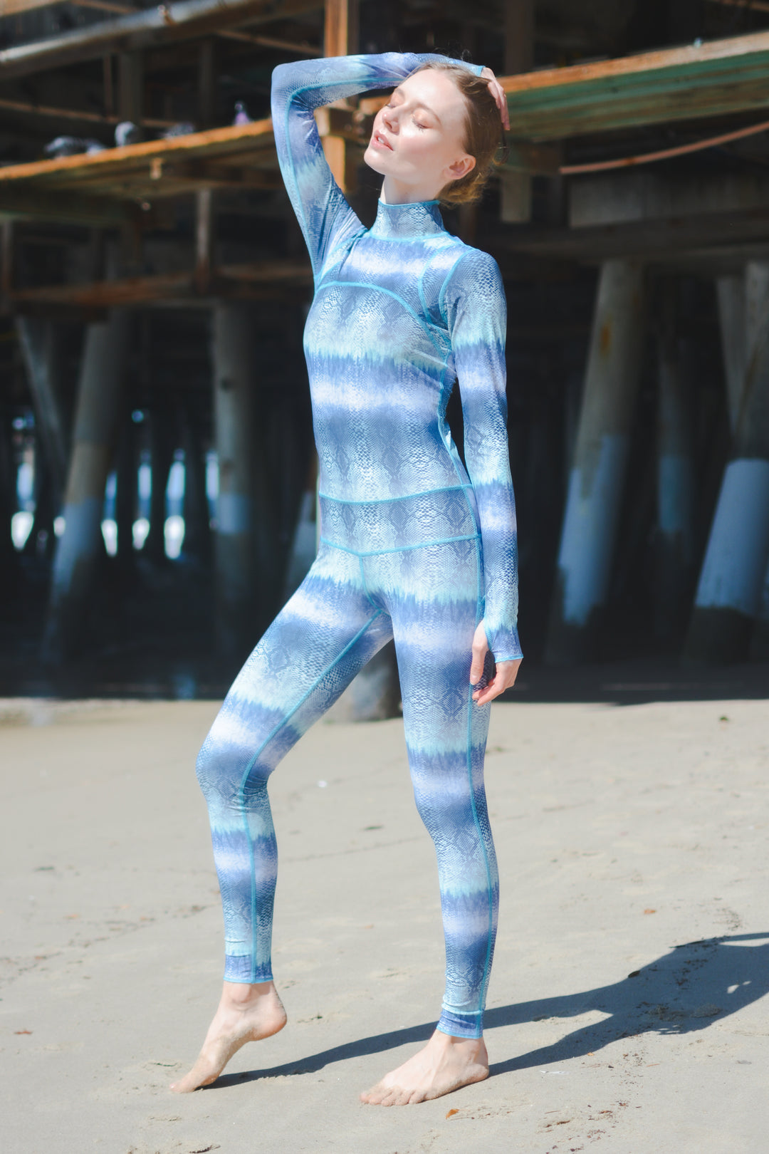 Women's  "Classic" UPF 50+ Sun-protective Full Body Long Swimsuit - Blue Cobra