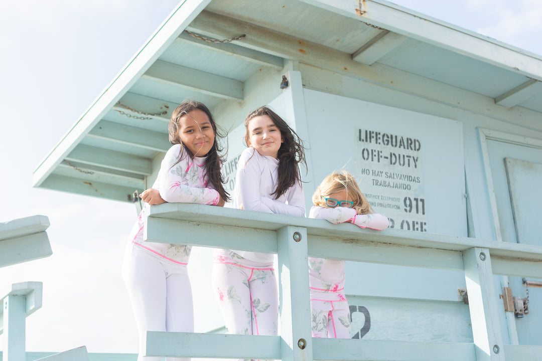 Girl's Pullover Rash Guard - Royal Bouquet Pink Shabby Chic Collab