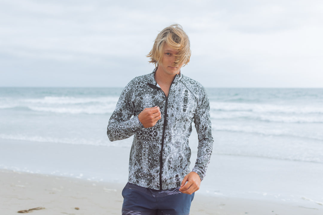 Men's Zip Rash Guard - Black Sea