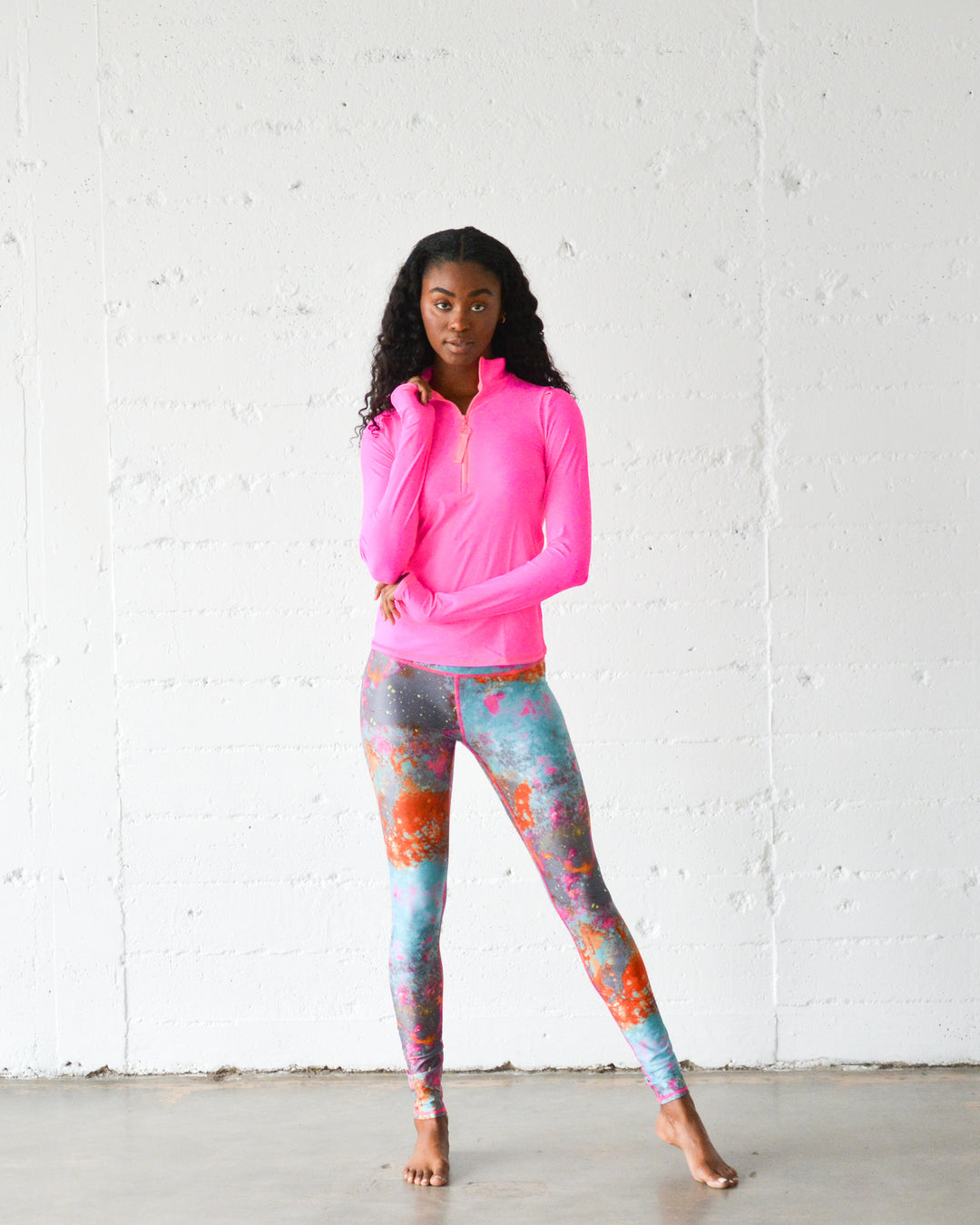 Women's Henley Rash Guard - Neon Pink