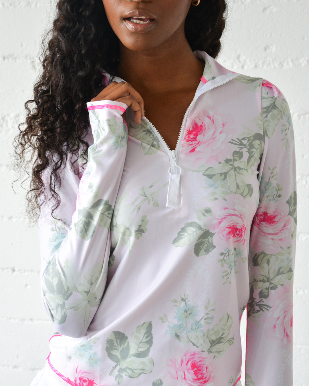 Women's Henley Rash Guard - Shabby Chic™ Collab - Royal Bouquet Pink