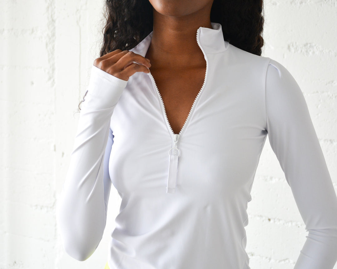 Women's Henley Rash Guard - White