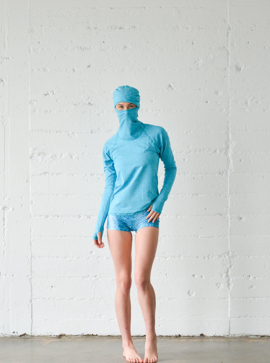 Women's Hooded Pullover Rash Guard - Turquoise