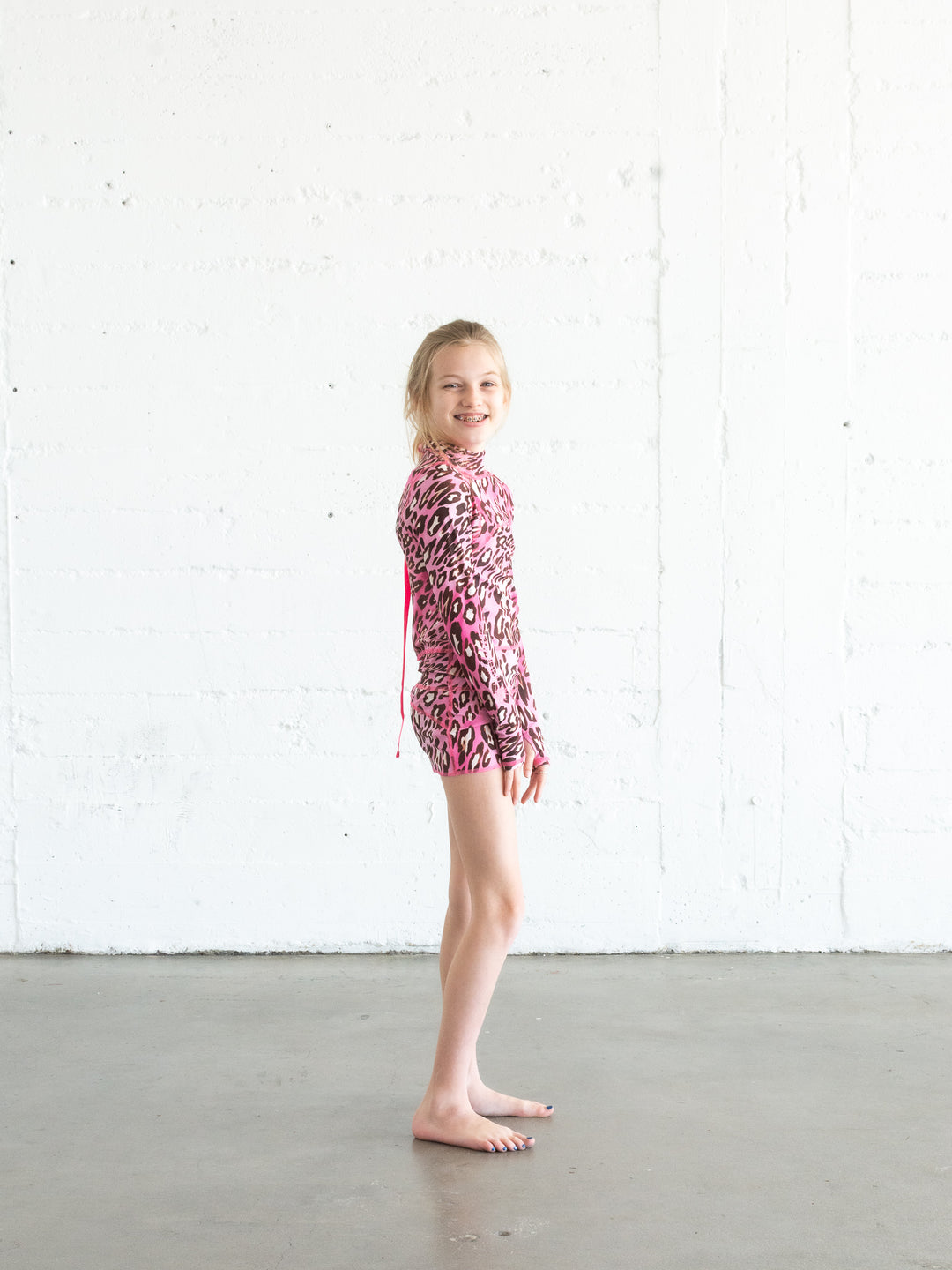 Girl's Short Swimsuit - Pink Leopard