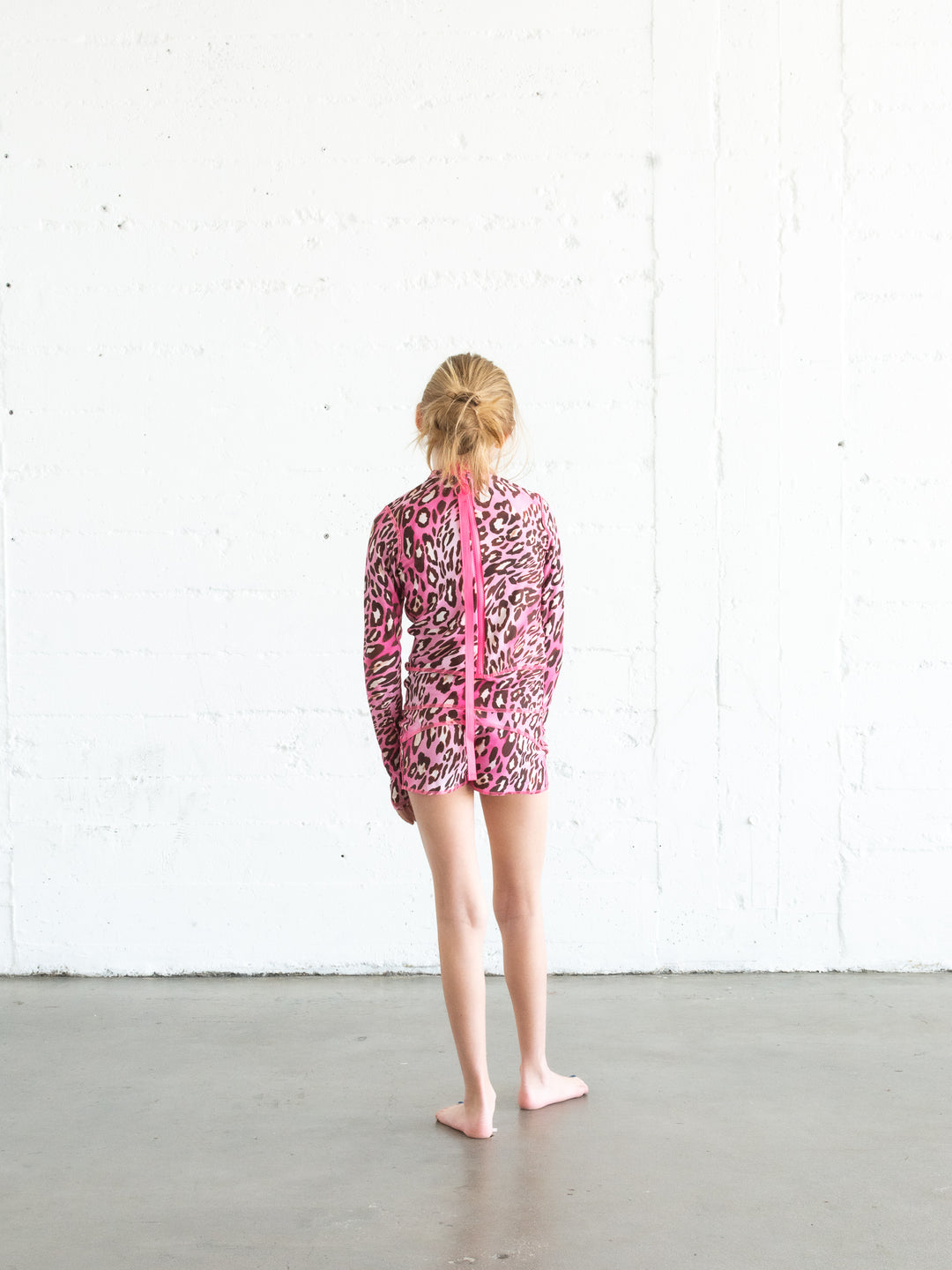 Girl's Short Swimsuit - Pink Leopard