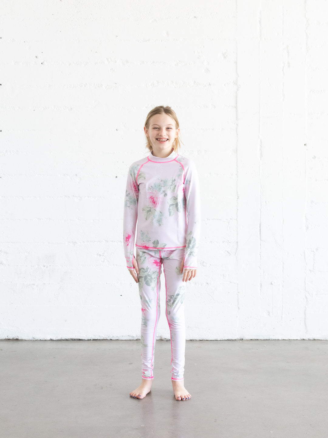Girl's Swim Leggings - Royal Bouquet Pink Shabby Chic Collab
