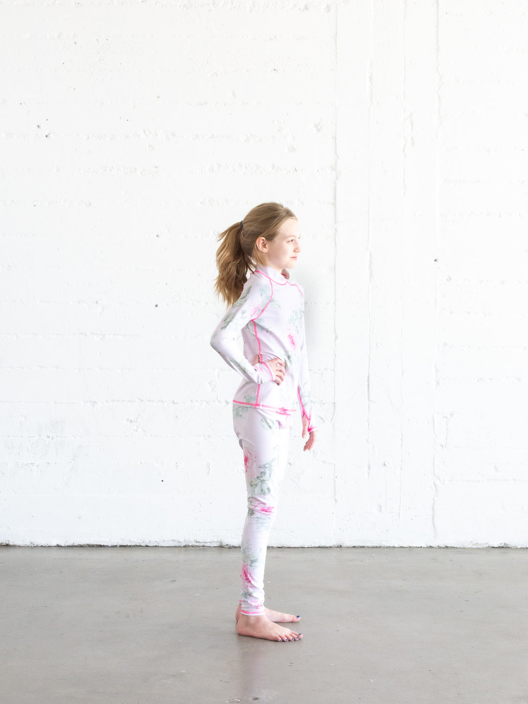 Girl's Swim Leggings - Royal Bouquet Pink Shabby Chic Collab