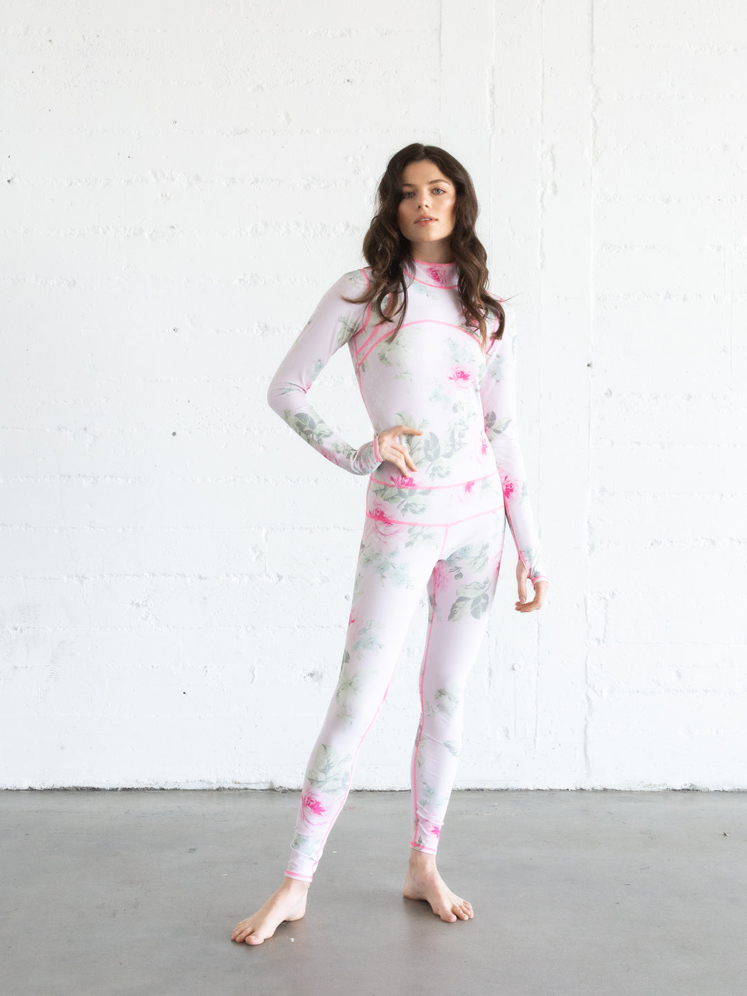 Women's  "Classic" UPF 50+ Sun-protective Full Body Long Swimsuit - Royal Bouquet Pink